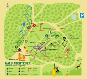Avontuurlijke klimparken in het bos - Parkkaart Velbert