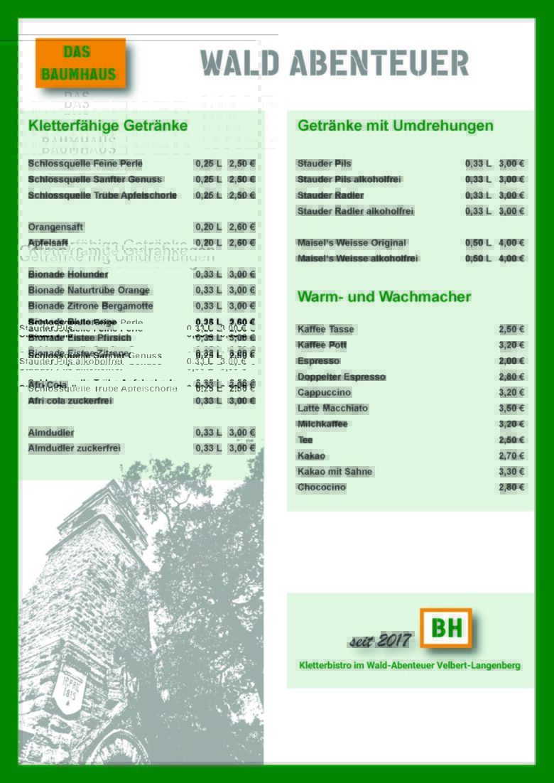 Getränkekarte Baumhaus 2026